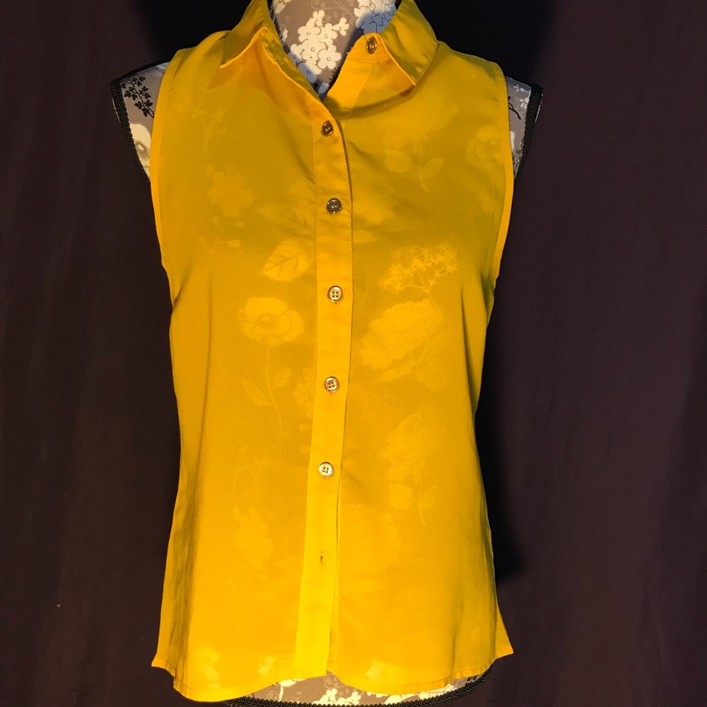 Sheer yellow sleeveless button up
